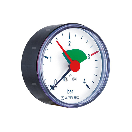 Manometr z rurką Bourdona AFRISO HZ grzewczy 0/4 bar G3/8B aksjalne fi 63 mm, kl. 2.5%