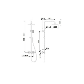 Zestaw natryskowy przesuwny KFA Armatura LOGON chrom, wąż 1500 mm, z deszczownicą