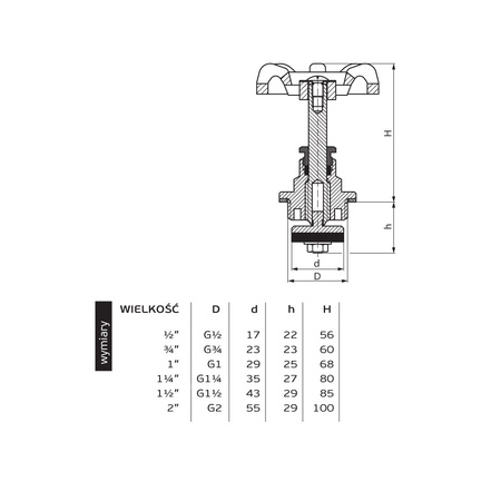 G02 G1 1/2 PN10 Głowica do zaworu zaporowego DN40 żeliwnego PN-M-75002