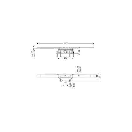 Linearis Infinity 90 Syfon z zamknięciem wodnym 50 mm, Szczotkowana powierzchnia - czarna, 1000 mm