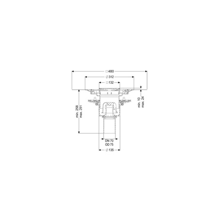 Wpust Practicus DN70, odpł.pionowy, z nasadką Variofix i kratką szczel./ramą nierdz. 120x120