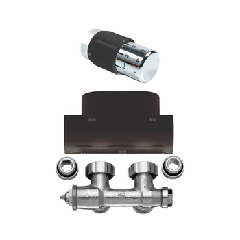 Zawór termostatyczny kątowy, zestaw, RAL9005 MT (schwarz soft)