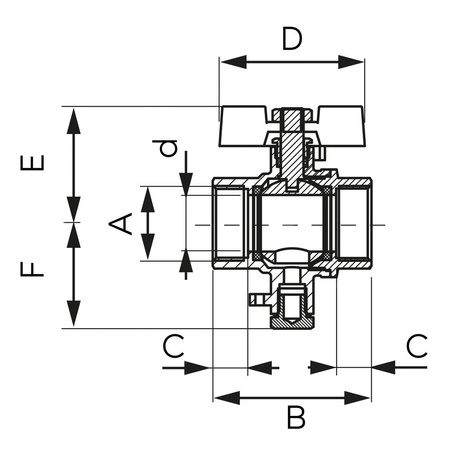 Zawór kulowy FERRO F-POWER 3/4'' GW, uchwyt: motylek