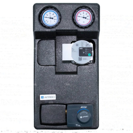 Grupa pompowa AFRISO PrimoTherm 180-2 DN 25 WP 3-WM-SM Vario GZ x GW 1 1/2'' x 1'', z zaworem mieszającym, z izolacją, z pompą obiegową Wilo Para SC 25/6, z siłownikiem arm 343 proclick