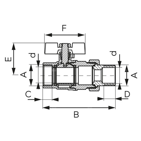 Zawór kulowy FERRO F-POWER 3/4'' GZ x GW, uchwyt: motylek