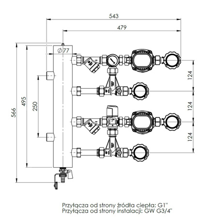 Grupa pompowa AFRISO BPS 961 AP GZ x GW 1'' x 3/4'', z zaworem mieszającym, z zaworem termostatycznym, z pompą obiegową AFRISO APH 160 15-7/130 mm