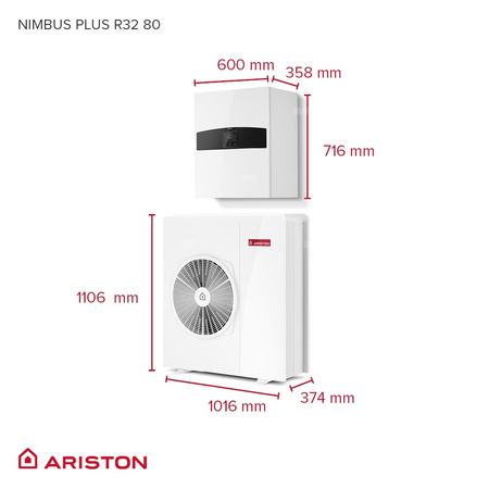 Pakiet - Pompa ciepła powietrze-woda split ARISTON NIMBUS PLUS S NET R32 7.4 kW 400 V + Moduł naścienny SENSYS HD + Moduł komunikacji internetowej (aplikacja Ariston Net)