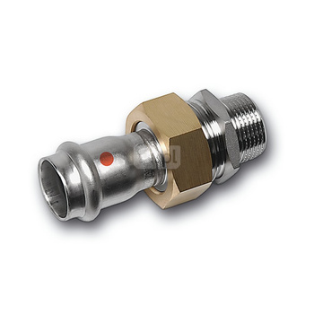 Śrubunek SANHA NiroTherm Press z uszczelką i nakrętką z mosiądzu trzyczęściowy, stal nierdzewna, 22 mm x 3/4'' (zw x GZ)