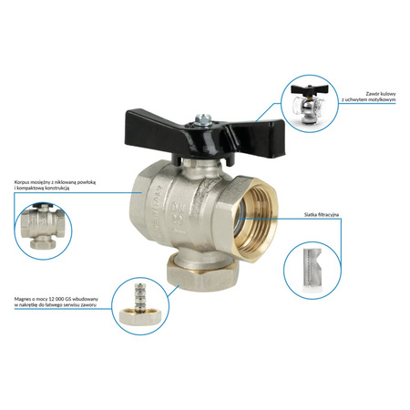 Zawór kulowy z filtrem siatkowym i magnesem BFV, GW G1''