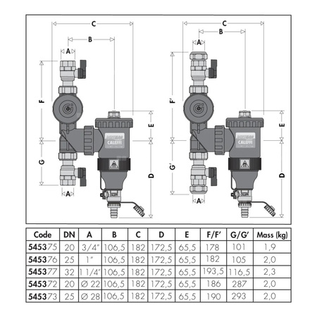 Separator CALEFFI DIRTMAGPLUS®, 3 bar / 90'C, 22 mm