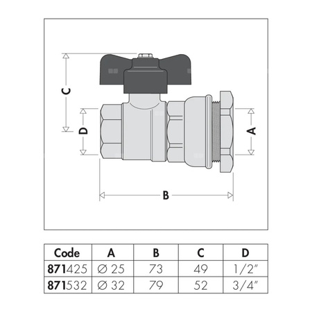 Złączka z zaworem kulowym O1/2"F, F.25