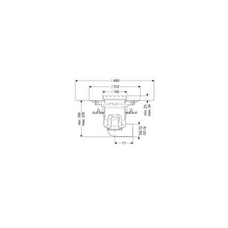 Wpust KESSEL Ferrofix z 1 przyłączem DN 100, odpływ poziomy (zdejmowany), kratka 138x138mm stal nierdzewna
