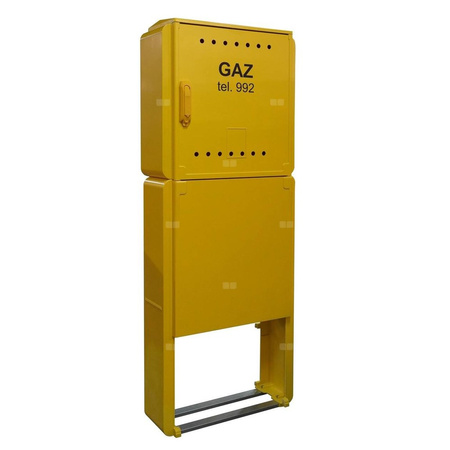 Skrzynka gazowa 600x600x250 wolnostojąca z laminatu + postument + monozłącze, RAL 1021 żółta, PSG, niskie ciśnienie