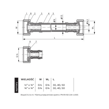 Wąż przyłączeniowy elastyczny PERFEXIM DN 8, GW x GW, 1/2'' x 3/4'', długość 300 mm