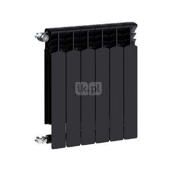 Grzejnik żeberkowy KFA Armatura G600F/6 aluminium, podłączenie boczne 672 x 483 mm, kolor czarny