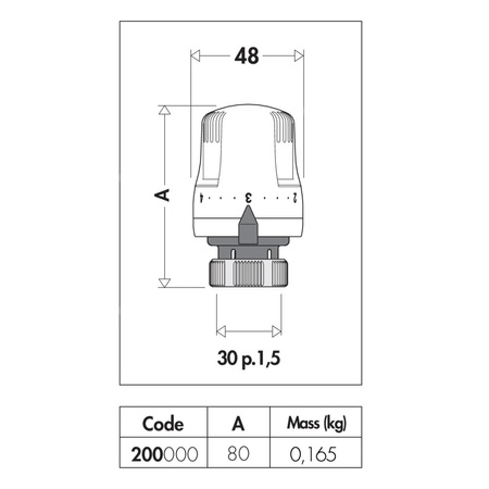 Głowica termostatyczna CALEFFI 200, zakres reg. 7-28'C