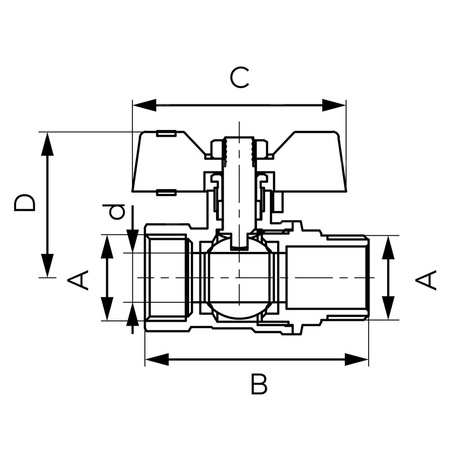 Zawór kulowy FERRO F-COMFORT 1/2'' GW x GZ, uchwyt: motylek