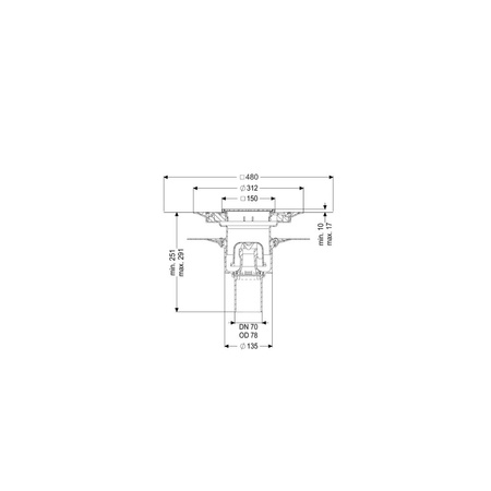 Wpust Ecoguss, DN70, odpł.pionowy, z nasadką Variofix i kratką/ramą nierdz. 138x138