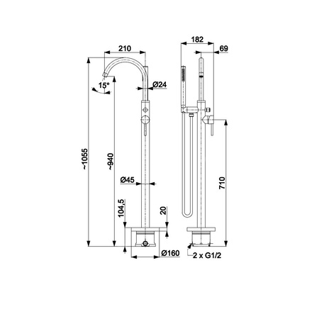 Bateria wannowa stojąca KFA Armatura MOZA, kolor czarny, montaż podłoga