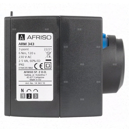 Zawór obrotowy trójdrogowy AFRISO ARV 386 Vario ProClick, mieszający, Siłownik elektryczny ARM 343, DN 40