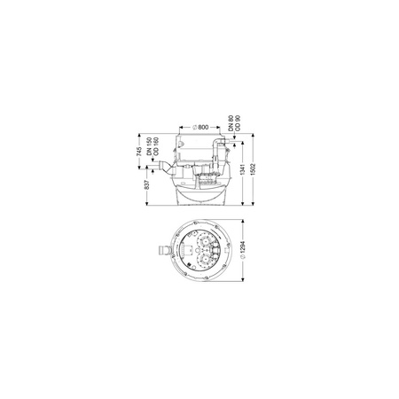 Moduł techniczny przepompowni Aqualift F XL Duo z szafką Comfort 4500-S3 400V ze zgrzewanym pierścieniem studzienki i stożkiem LW 800