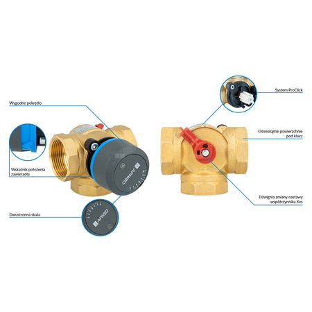 Zawór obrotowy trójdrogowy AFRISO ARV 385 Vario ProClick, mieszający, DN 32