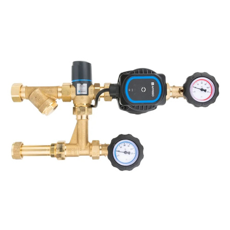 Grupa pompowa AFRISO BPS 991 AP nakrętka x GW 1'' x 3/4'', z zaworem mieszającym, z zaworem termostatycznym, z pompą obiegową AFRISO APH 160 15-7/130 mm