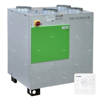 Rekuperator Reversus 650+ z panelem Wi-Fi, z entalpicznym wymiennikiem przeciwprądowym (wydatek 650 m³/h), z by-passem, z nagrzewnicą wstępną, z podstawą do montażu na podłodze