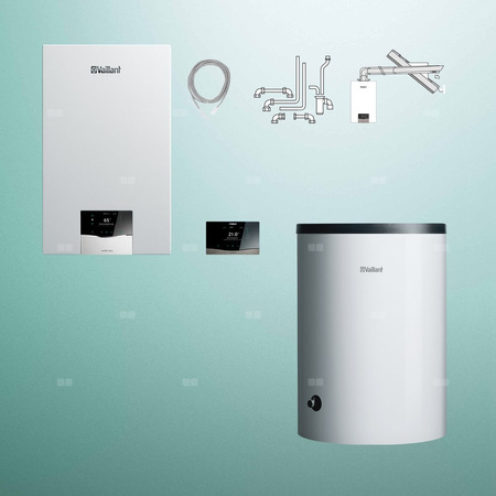 Pakiet - Kocioł gazowy jednofunkcyjny VAILLANT ecoTEC plus VC 20CS/1-5 kondensacyjny wiszący 2.8 - 21 kW+ Zestaw powietrzno-spalinowy + RegulatorsensoCOMFORT 720 + Zasobnik c.w.uVIH R 150/6 B