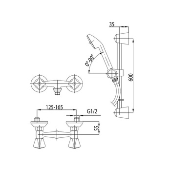 Bateria natryskowa ścienna KFA Armatura STANDARD, kolor chrom