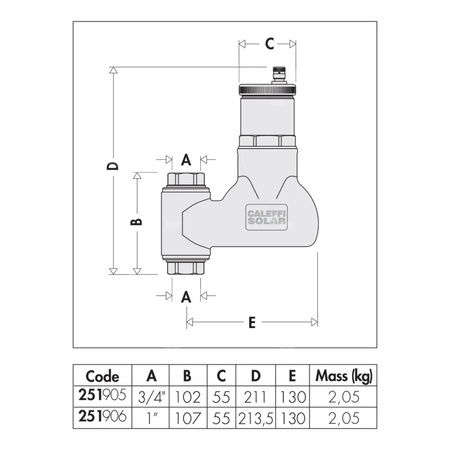 DISCAL - Separator powietrza do rur pionowych w instalacjach solarnych 3/4" GW