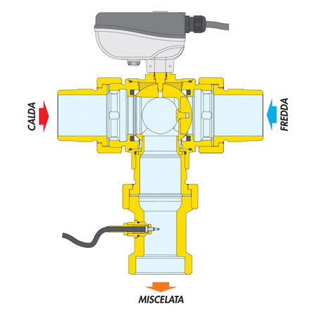 LEGIOMIX - Elektroniczny zawór mieszający 1 1/4" do c.w.u. . Nadzór nad procesem dezynfekcji. Przyłącza z gwintem zewnętrznym. Zasilanie 230 V.