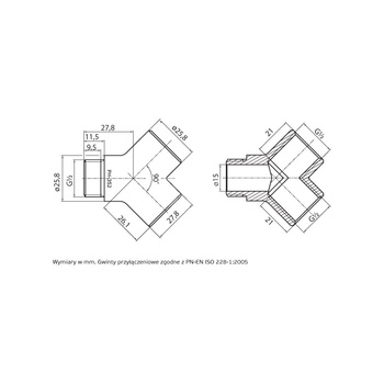 Trójnik PERFEXIM PHA-352 mosiądz (chrom) 1/2'' (GW x GZ x GW), PN16 bar