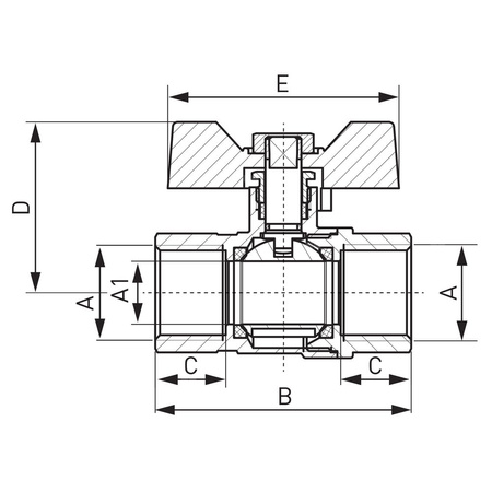 Zawór kulowy gazowy 1" GW-GW typ G18 z motylkiem