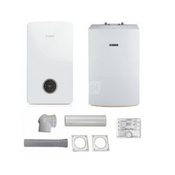 Pakiet - Kocioł gazowy jednofunkcyjny BOSCH TERMOTECHNIKA CONDENS GC2300iW20P kondensacyjny wiszący 21.2 kW + Czujnik temperatury zewnętrznej+ Zestaw powietrzno-spalinowy2581 (do szachtu) + Czujnik c.w.u. + RegulatorCW400 + Zasobnik c.w.uWD160B