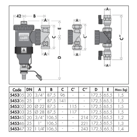Separator CALEFFI DIRTMAG®, 3 bar / 90'C, 22 mm, z wkładem magnesowym