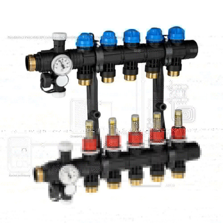 Rozdzielacz do ogrzewania podłogowego AFRISO ProCalida EF1 5-obieg. poliamid GZ 1'' x euroconus 3/4''