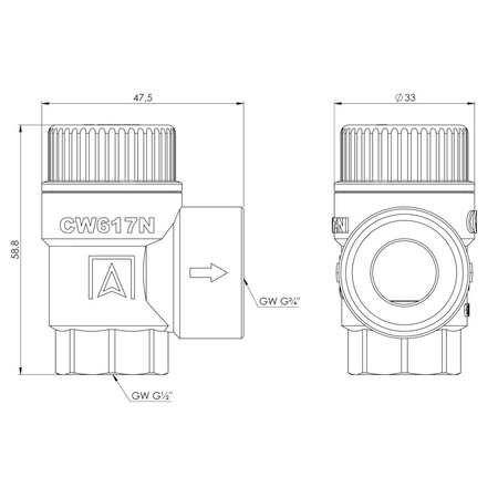 Zawór bezpieczeństwa AFRISO MSW sprężynowy mosiądz 10 bar GW x GW 1/2'' x 3/4''