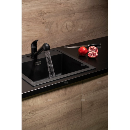 Bateria zlewozmywakowa stojąca KFA Armatura INDIRA, obrot. wylewka, kolor czarny, z wyciąganym natryskiem, mosiądz