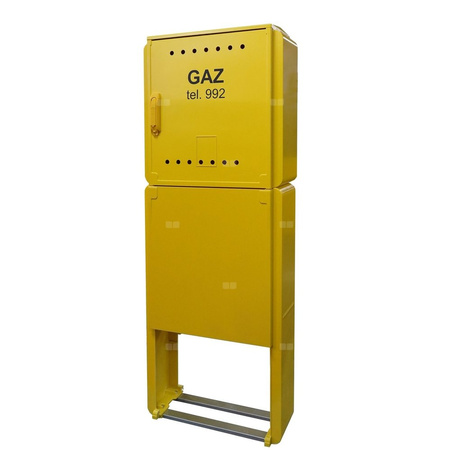 Skrzynka gazowa 600x600x250 wolnostojąca z laminatu + postument + monozłącze, RAL 1021 żółta, PSG, niskie ciśnienie