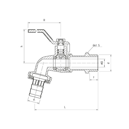 Zawór kulowy PERFEXIM 3102 mosiądz niklowany czerpalny, PN10 3/4'' GZ x przyłącze do węża, uchwyt: dźwignia