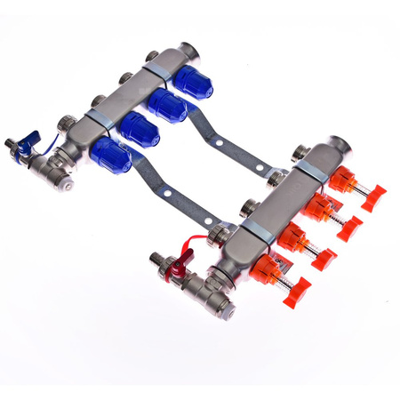 Rozdzielacz do ogrzewania podłogowego QIK Optimo BASIC III - RNZT-2-50 13-obieg. inox GW 1'' x GZ 3/4'' + przepływomierz