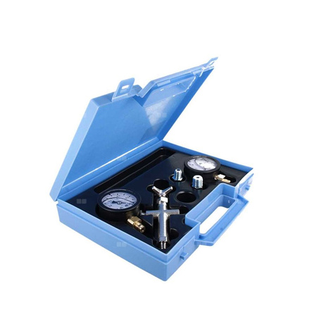 Zestaw do pomiaru ciśnienia w palniku: manometr glicerynowy, wakuometr, zawory redukcyjne