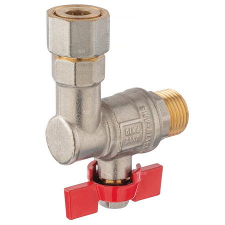 Zawór kulowy kątowy z półśrubunkiem, nakrętno-wkrętny, z motylkiem, 1/2"