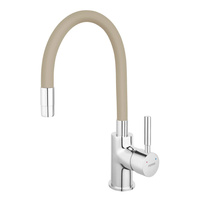 Bateria zlewozmywakowa FERRO ZUMBA INOX, kolor stal, elastyczna beżowa wylewka