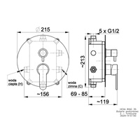 Bateria podtynkowa KFA Armatura HEXA, kolor chrom, poł. GW