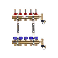 Rozdzielacz do ogrzewania podłogowego QIK BASIC II TN 16-obieg. mosiądz GW 1'' x GZ 3/4'' + przepływomierz