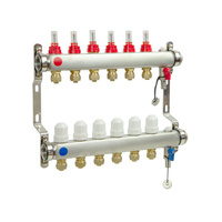 PHA-127/1/S/Z 5-obwodowy PN6 Rozdzielacz ze stali nierdzewnej do ogrzewania podłogowego z odpowietrznikiem ręcznym oraz ze złączkami 16x1/2"