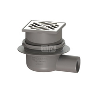 Wpust KESSEL Classic z 1 przyłączem DN 50, odpływ poziomy (zdejmowany), kratka 100x100mm stal nierdzewna
