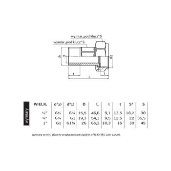 5120 DN25-B PN16 Złączka do wodomierza (śrubunek) DN25-B PN-M-54912 CuZn